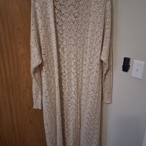 Open-Knit Long Cardigan in Cream
